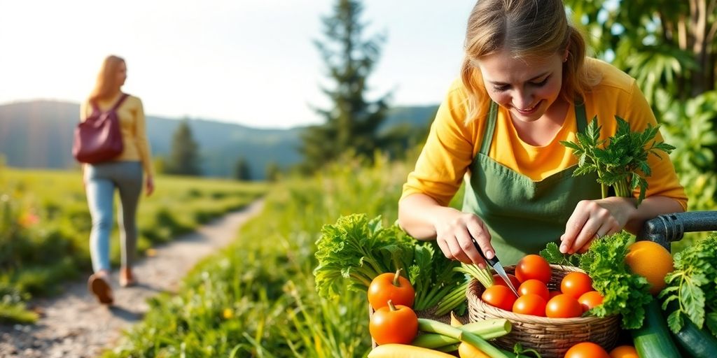 Healthy person enjoying nature and fresh food.
